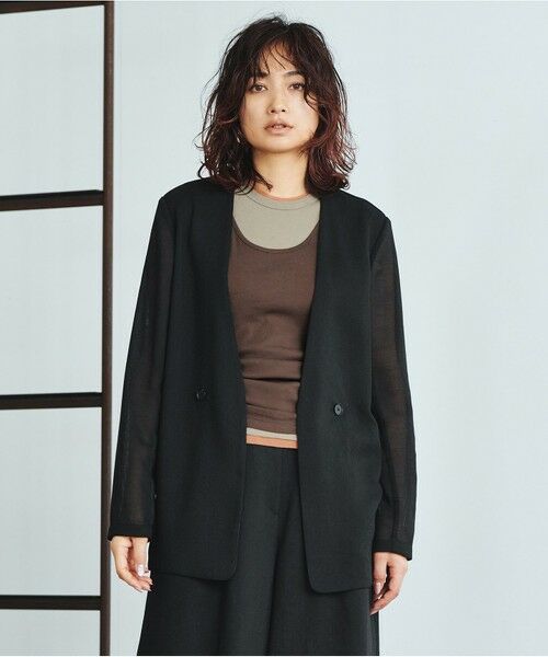 L size ONWARD(大きいサイズ) / エルサイズオンワード ノーカラージャケット | 【一部カラーのみ接触冷感・洗える】UnleashLite ノーカラージャケット(ブラックメッシュ系)