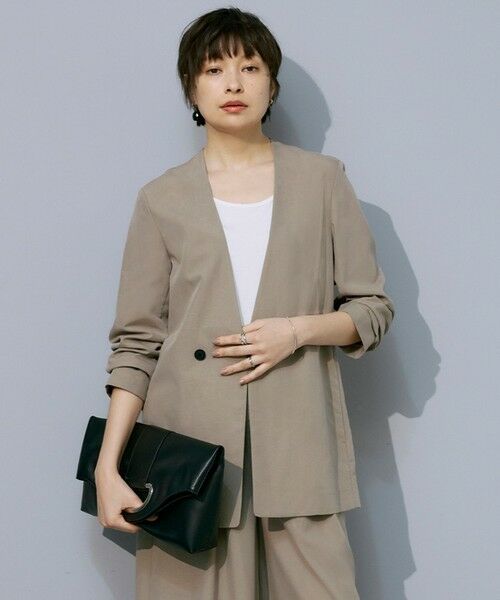 L size ONWARD(大きいサイズ) / エルサイズオンワード ノーカラージャケット | 【一部カラーのみ接触冷感・洗える】UnleashLite ノーカラージャケット(クリームブラウン系)