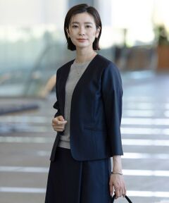 L size ONWARD(大きいサイズ) / エルサイズオンワード ノーカラージャケット | 【セットアップ対応・洗える・UVケア・吸水速乾】OXIJEWELストレッチ ノーカラー ジャケット