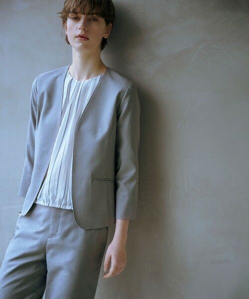 L size ONWARD(大きいサイズ) / エルサイズオンワード ノーカラージャケット | 【セットアップ対応・洗える・UVケア・吸水速乾】OXIJEWELストレッチ ノーカラー ジャケット | 詳細8