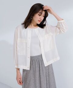 L size ONWARD(大きいサイズ) / エルサイズオンワード ブルゾン | 【洗える】Sheer Vis リネン ノーカラー ブルゾン