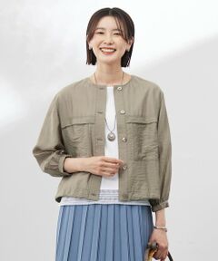 L size ONWARD(大きいサイズ) / エルサイズオンワード ブルゾン | 【洗える】Sheer Vis リネン ノーカラー ブルゾン