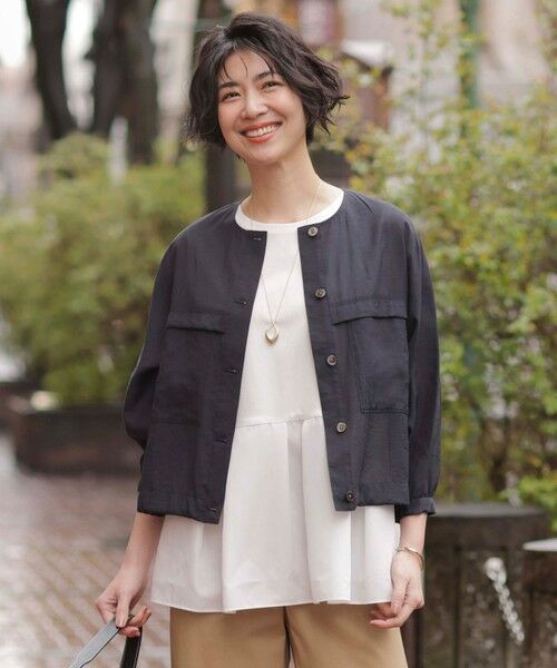 IENA ノーカラーリネンブルゾン 美品 即出荷】 IENA - IENA リネンライトノーカラーブルゾンの通販