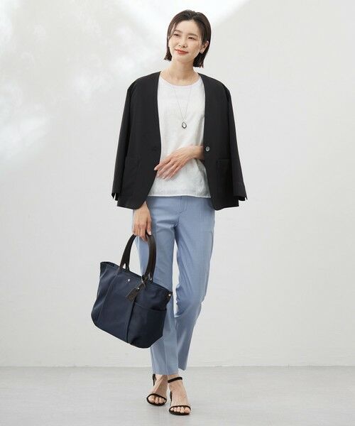 [未使用級]ICB Fled ノーカラージャケット　L 洗える　ストレッチ　濃紺 ICB 【新色登場・洗える】Fied ノーカラージャケット （ネイビー
