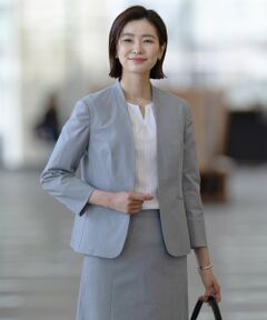 L size ONWARD(大きいサイズ) / エルサイズオンワード ノーカラージャケット | 【セットアップ対応・洗える・撥水】コットンFITTY ノーカラー ジャケット