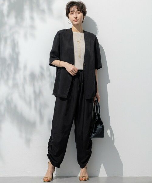 L size ONWARD(大きいサイズ) / エルサイズオンワード ノーカラージャケット | 【接触冷感性/洗える】フィブリルツイル ハーフスリーブ ジャケット | 詳細7