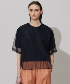 L size ONWARD(大きいサイズ) / エルサイズオンワード カットソー | 【接触冷感・UVケア・速乾・洗える】 チュールレイヤード カットソー