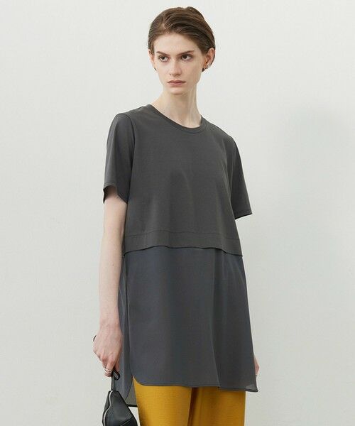 L size ONWARD(大きいサイズ) / エルサイズオンワード カットソー | 【人気のため新色追加・UVケア・洗える】シアージャージーコンビ カットソー(チャコール系)