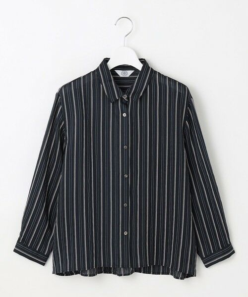 L size ONWARD(大きいサイズ) / エルサイズオンワード カットソー | 【洗える】ランダムストライプ シアー シャツカラー カットソー | 詳細2