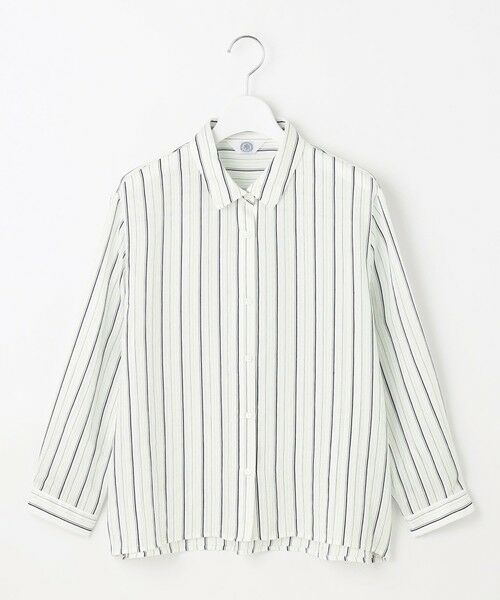 L size ONWARD(大きいサイズ) / エルサイズオンワード カットソー | 【洗える】ランダムストライプ シアー シャツカラー カットソー | 詳細6