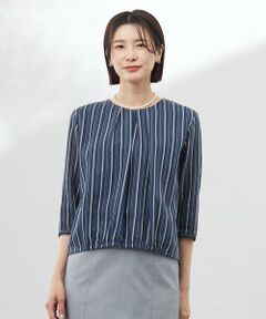 L size ONWARD(大きいサイズ) / エルサイズオンワード カットソー | 【洗える】ランダムストライプ シアー プルオーバー カットソー