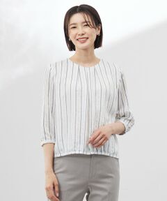 L size ONWARD(大きいサイズ) / エルサイズオンワード カットソー | 【洗える】ランダムストライプ シアー プルオーバー カットソー