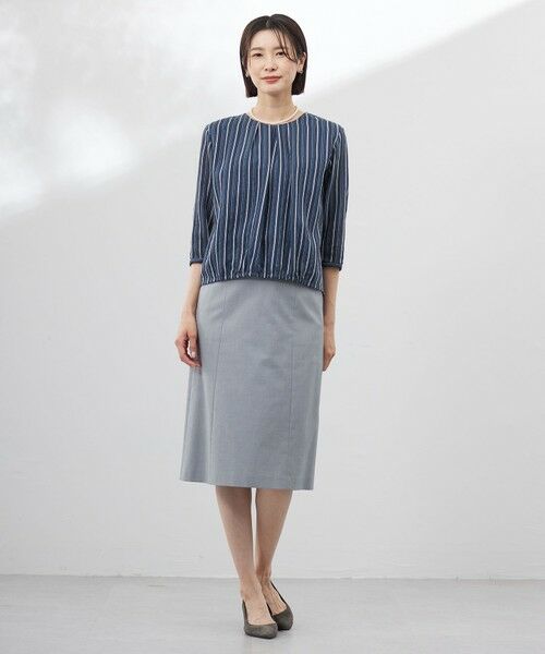 L size ONWARD(大きいサイズ) / エルサイズオンワード カットソー | 【洗える】ランダムストライプ シアー プルオーバー カットソー | 詳細1