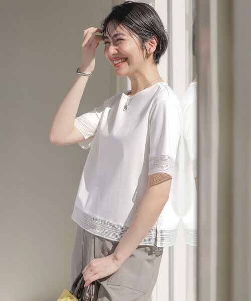 L size ONWARD(大きいサイズ) / エルサイズオンワード カットソー | 【洗える】スムースジャージー レース カットソー(オフ系)