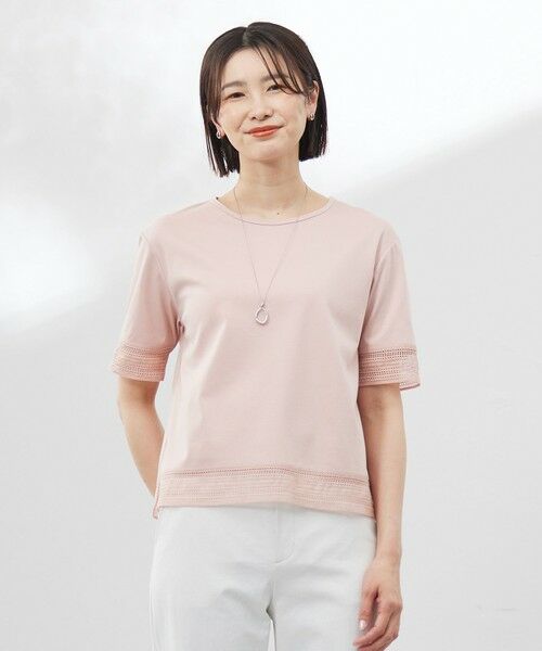 L size ONWARD(大きいサイズ) / エルサイズオンワード カットソー | 【洗える】スムースジャージー レース カットソー(ピンク系)