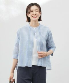 L size ONWARD(大きいサイズ) / エルサイズオンワード カットソー | 【洗える】シアーピンストライプ ブラウスライク カットソー