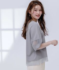 L size ONWARD(大きいサイズ) / エルサイズオンワード カットソー | 【洗える】シアーコンビ プルオーバー