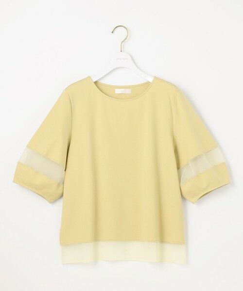 L size ONWARD(大きいサイズ) / エルサイズオンワード カットソー | 【洗える】シアーコンビ プルオーバー（ライトイエロー）