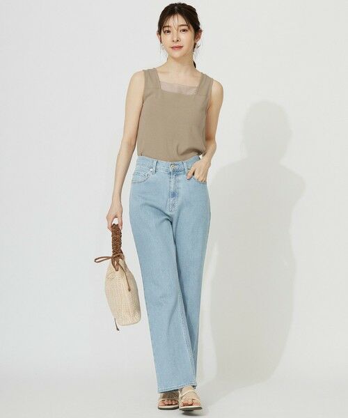 L size ONWARD(大きいサイズ) / エルサイズオンワード タンクトップ | 【洗える】シアーコンビスクエアネック タンクトップ | 詳細13