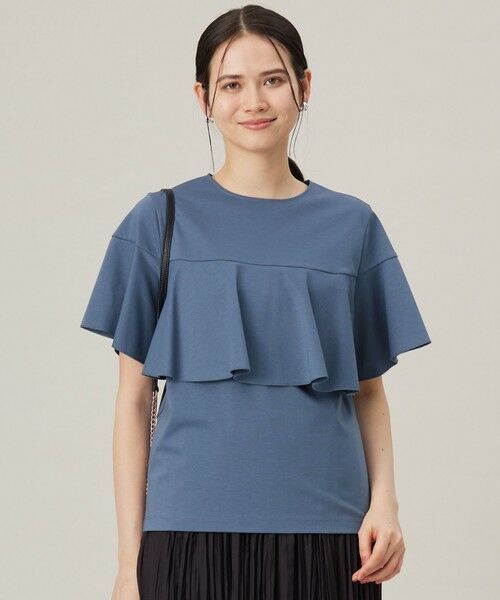 L size ONWARD(大きいサイズ)/エルサイズオンワード 【接触冷感・UVカット・吸水速乾・抗菌防臭・洗える】ハイツイストポンチフレアディティール カットソー ブルーグレー 44