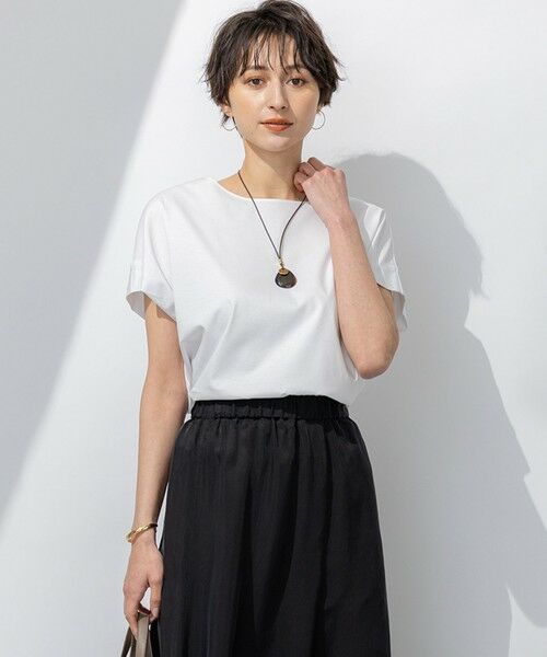 L size ONWARD(大きいサイズ)/エルサイズオンワード 【洗える】スムースデザイン フレンチスリーブ Tシャツ ホワイト系 46 L size ONWARD(大きいサイズ)/エルサイズオンワード 【洗える】スムースデザイン フレンチスリーブ Tシャツ ホワイト系 46