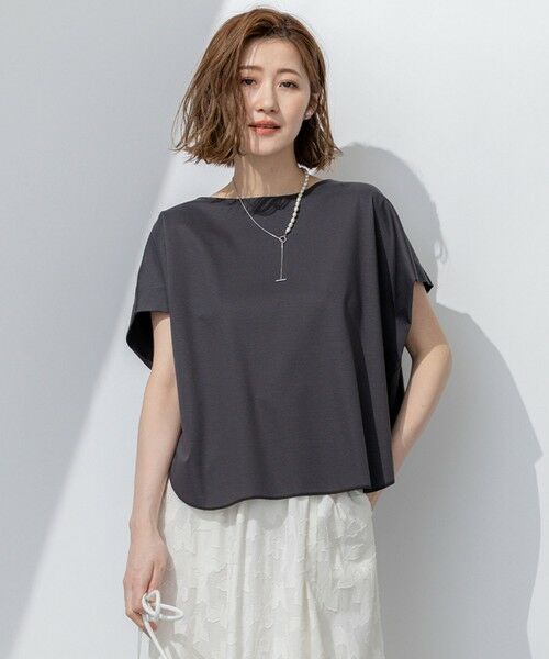 L size ONWARD(大きいサイズ)/エルサイズオンワード 【洗える】スムースデザイン フレンチスリーブ Tシャツ グレー系 46 L size ONWARD(大きいサイズ)/エルサイズオンワード 【洗える】スムースデザイン フレンチスリーブ Tシャツ グレー系 46
