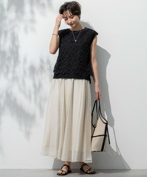 L size ONWARD(大きいサイズ) / エルサイズオンワード カットソー | 【洗える/汗じみ防止加工】エンブロイダリージャージー フレンチスリーブ カットソー | 詳細4