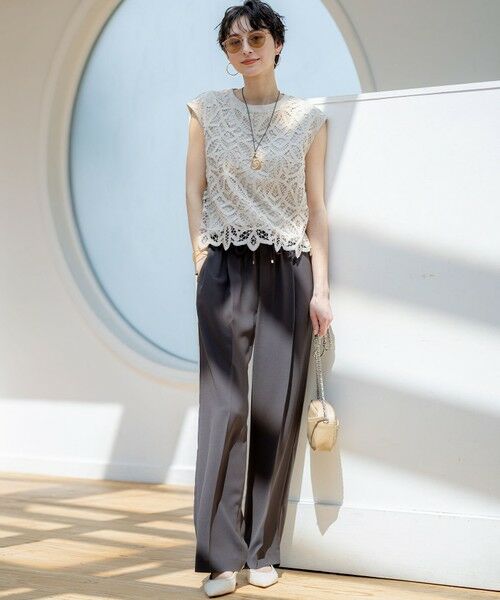 L size ONWARD(大きいサイズ) / エルサイズオンワード カットソー | 【洗える/汗じみ防止加工】エンブロイダリージャージー フレンチスリーブ カットソー | 詳細5