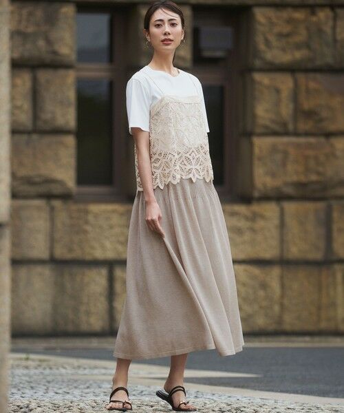 L size ONWARD(大きいサイズ) / エルサイズオンワード カットソー | 【好評につき新色追加/汗じみ防止】エンブロイダリージャージー レースキャミソール付き カットソー | 詳細5