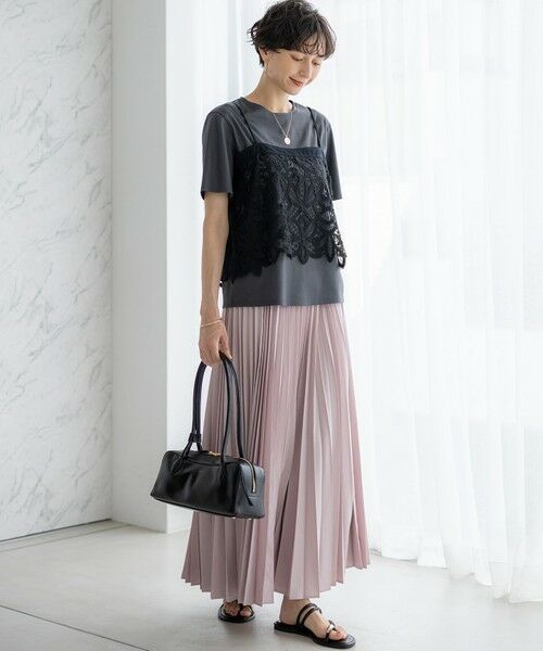 L size ONWARD(大きいサイズ) / エルサイズオンワード カットソー | 【好評につき新色追加/汗じみ防止】エンブロイダリージャージー レースキャミソール付き カットソー | 詳細26