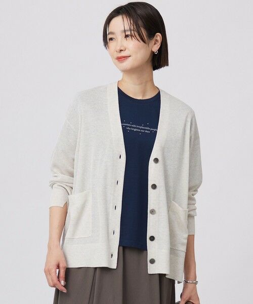 L size ONWARD(大きいサイズ)/エルサイズオンワード 【洗える】Vis/Peスパーク ニット カーディガン ナチュラル系 T13 L size ONWARD(大きいサイズ)/エルサイズオンワード 【洗える】Vis/Peスパーク ニット カーディガン ナチュラル系 T13