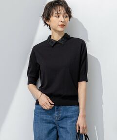 L size ONWARD(大きいサイズ) / エルサイズオンワード ニット・セーター | 【洗える】Brocheチェック レース付け襟 ニット