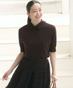 L size ONWARD(大きいサイズ) / エルサイズオンワード ニット・セーター | 【洗える】Brocheチェック レース付け襟 ニット