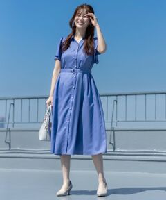 L size ONWARD(大きいサイズ) / エルサイズオンワード ロング・マキシ丈ワンピース | 【接触冷感・UVカット・速乾】スムージーポリエステル シャツワンピース