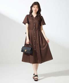 L size ONWARD(大きいサイズ) / エルサイズオンワード ロング・マキシ丈ワンピース | 【接触冷感・UVカット・速乾】スムージーポリエステル シャツワンピース