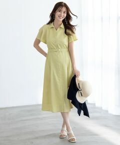 L size ONWARD(大きいサイズ) / エルサイズオンワード ロング・マキシ丈ワンピース | 【接触冷感・UVカット・速乾】スムージーポリエステル シャツワンピース