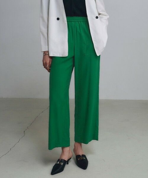L size ONWARD(大きいサイズ) / エルサイズオンワード その他パンツ | 【人気のため新色追加・接触冷感・洗える】 ワッシャーツイル ワイドストレートパンツ(グリーン系)