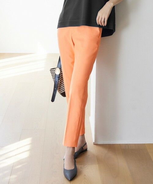 L size ONWARD(大きいサイズ)/エルサイズオンワード 【接触冷感・UVカット・吸水速乾・洗える】シェルタリングテーパード パンツ オレンジ 46