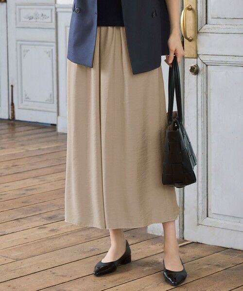 L size ONWARD(大きいサイズ) / エルサイズオンワード ショート・ハーフ・半端丈パンツ | 【セットアップ対応・接触冷感・UVケア・洗える】エアリーツイルキュロット パンツ(ベージュ)