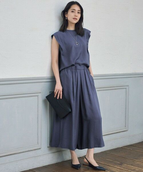 L size ONWARD(大きいサイズ) / エルサイズオンワード ショート・ハーフ・半端丈パンツ | 【セットアップ対応・接触冷感・UVケア・洗える】エアリーツイルキュロット パンツ | 詳細6