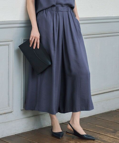 L size ONWARD(大きいサイズ) / エルサイズオンワード ショート・ハーフ・半端丈パンツ | 【セットアップ対応・接触冷感・UVケア・洗える】エアリーツイルキュロット パンツ(ブルーグレー)