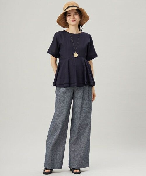 L size ONWARD(大きいサイズ) / エルサイズオンワード その他パンツ | 【洗える】コットンリネンシャンブレーワイドストレート パンツ | 詳細7