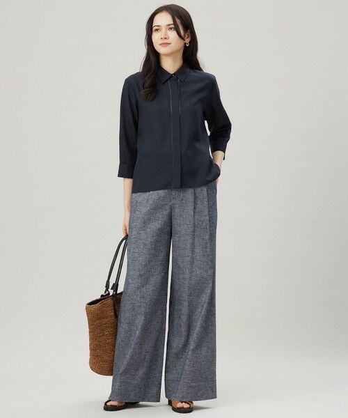 L size ONWARD(大きいサイズ) / エルサイズオンワード その他パンツ | 【洗える】コットンリネンシャンブレーワイドストレート パンツ | 詳細8