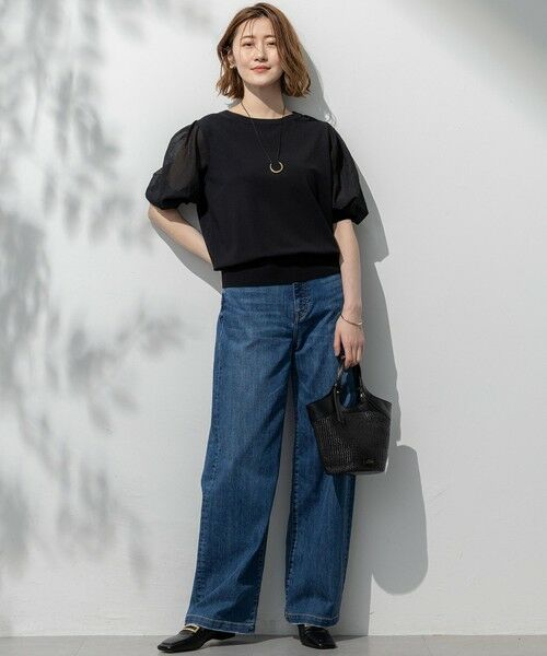 ■23区denim大きいサイズ48カタログ掲載スラブデニムシャツ■ セール 洗える23区DENIM ベルベットストレッチ ワイドパンツ