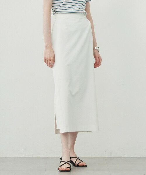 L size ONWARD(大きいサイズ) / エルサイズオンワード ミニ・ひざ丈スカート | 【洗える】シェルタリングドライサテン タイトスカート(アイボリー系)
