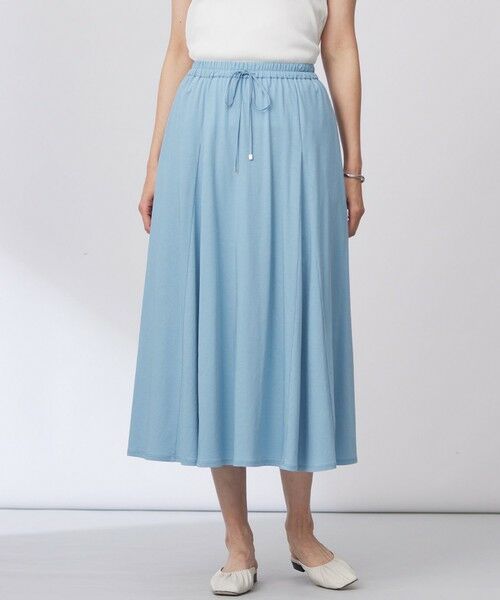 L size ONWARD(大きいサイズ)/エルサイズオンワード 【洗える】トリコットバイオ フレア スカート ブルーグリーン系 T15 L size ONWARD(大きいサイズ)/エルサイズオンワード 【洗える】トリコットバイオ フレア スカート ブルーグリーン系 T15