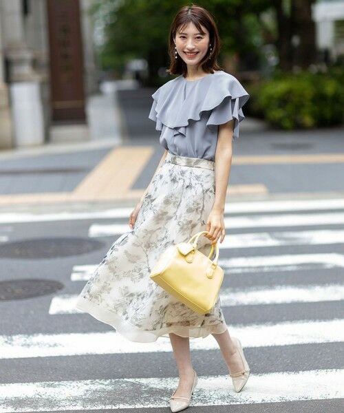 L size ONWARD(大きいサイズ) / エルサイズオンワード ミニ・ひざ丈スカート | 【WEB・一部店舗限定】ハッチングフラワープリント スカート | 詳細6