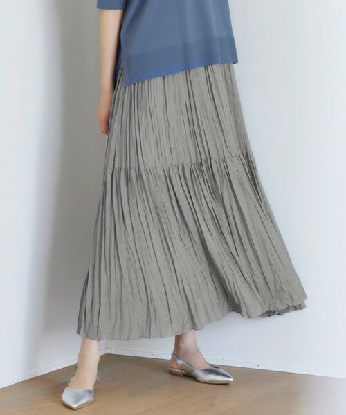 CPG＊ストレッチプリーツスカート ストレッチタッサー ランダムプリーツスカート