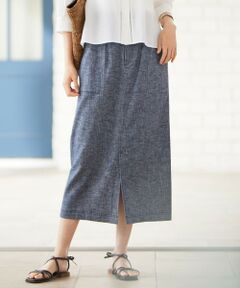 L size ONWARD(大きいサイズ) / エルサイズオンワード ミニ・ひざ丈スカート | 【洗える】コットンリネンシャンブレー スカート