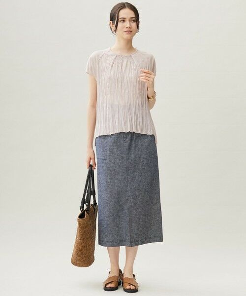 L size ONWARD(大きいサイズ) / エルサイズオンワード ミニ・ひざ丈スカート | 【洗える】コットンリネンシャンブレー スカート | 詳細10